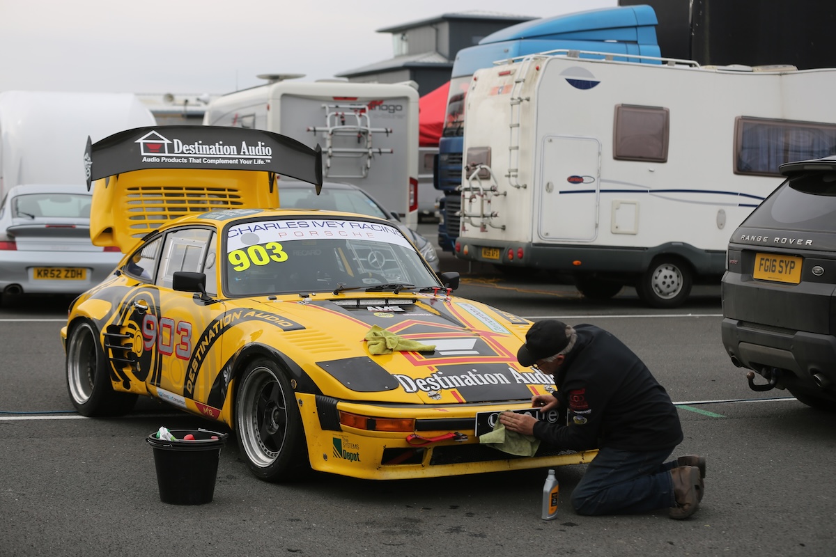 VANHAUEN RACING at Anglesey 2023 - Phil Brough preparing the 903 in the paddock ahead of its first UK race.
