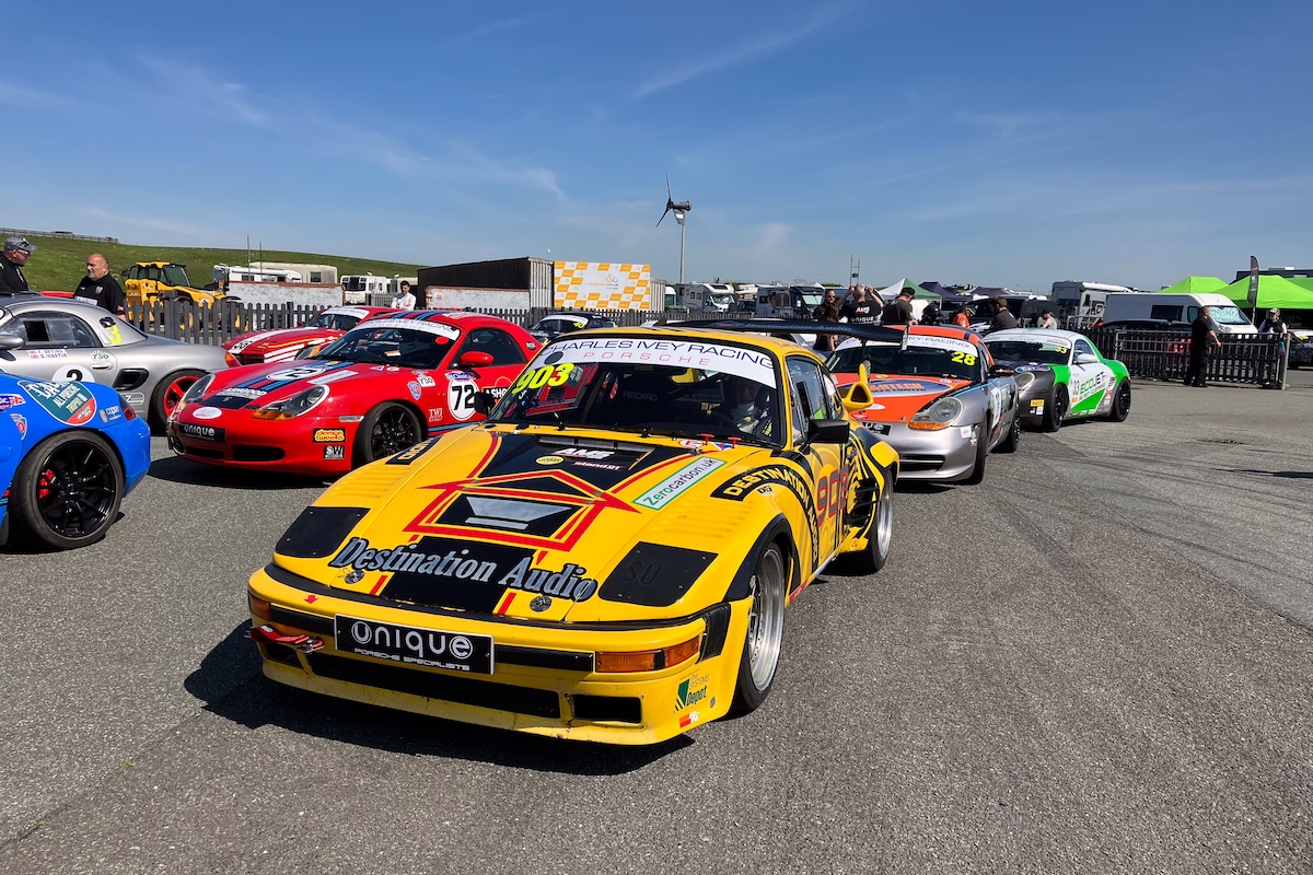VANHAUEN RACING at Anglesey 2023 - Race day, and the 903 lines up in the assembly area with the rest of the CALM All Porsche Trophy field.