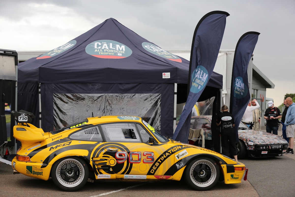 VANHAUEN RACING at Snetterton 2023 - The 903 parked beside the CALM All Porsche Trophy awning.