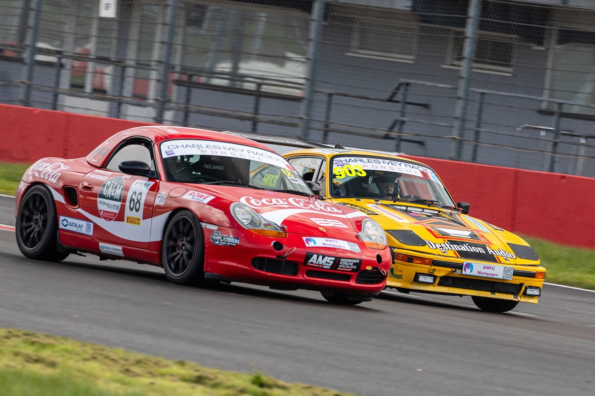 VANHAUEN RACING at Donington Park 2024 - Wheel to wheel with the Coca-Cola liveried Boxster. © Sean Mulcahy Photographic 2024